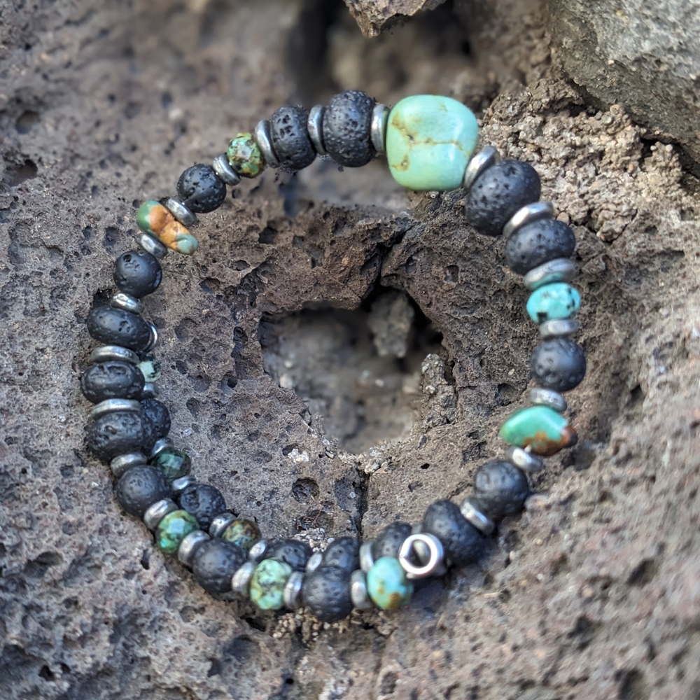 Handcrafted Turquoise and Lava Stone Bracelet